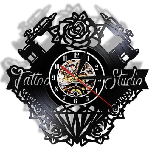 Tatoo Studio Decorative Wall Clock Tatto Tool Beautiful Flower & Diamond Icon LED Backlight Modern Wall Watch Cool Hanging Decor