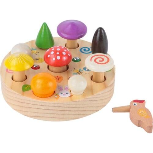 Kids Magnetic Pull Mushroom Woodpecker Catch Worm Puzzle Game Early Education Toy Parent-child Interactive Children Gifts Toys