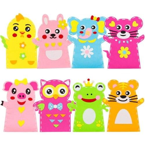 8 Pcs Animals Felt Hand-Puppets Kits for Kids DIY Sewing Puppets Craft Toy Gifts for Preschool Theater Pretend Play