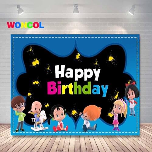 Woncol Cleo and Cuquin Photography Backdrop Happy Birthday Baby Shower Cartoon Photo Background Blue Vinyl Photo Booth Props