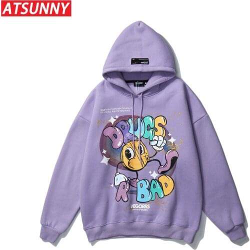 ATSUNNY Oversized Hip Hop Hoodie Sweatshirt Streetwear Harajuku Hoodie Pullover Autumn Cotton Cartoon Anime Drugs R Bad Hoodie