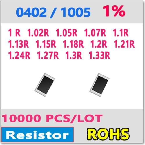 JASNPROSMA OHM 0402 F 1% 10000pcs 1R 1.02R 1.05R 1.07R 1.1R 1.13R 1.15R 1.18R 1.2R 1.21R 1.24R 1.27R 1.3R 1.33R smd 1005