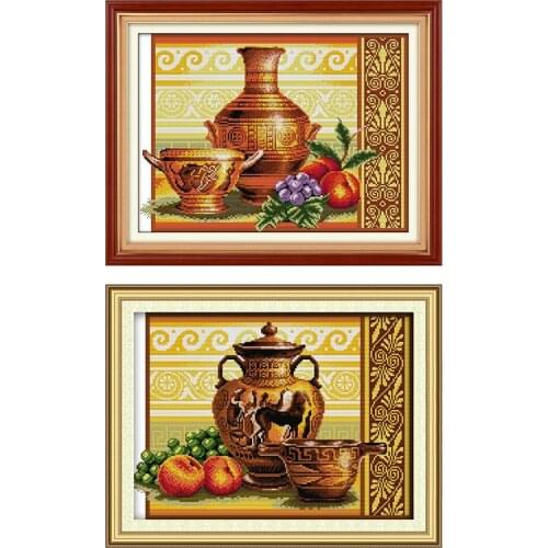 Joy Sunday Pottery And Fruit Chinese Cross Stitch Kits Ecological Cotton Stamped Printed 14 11CT DIY Wedding Decoration For Home