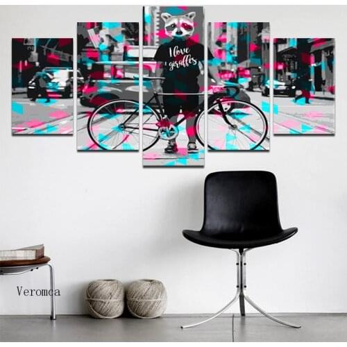 Man Wearing a Giraffe Mask Canvas Painting Five Pieces Poster Hd Print Wall Art Picture for Living Room Home Decoration