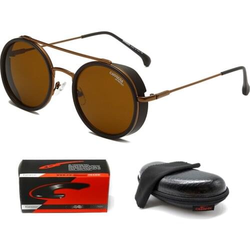 Brown Vintage Retro Round Steam Punk Sunglasses Men Women With Case Brand Classic Driving Fishing Sun Glasses Eyewear