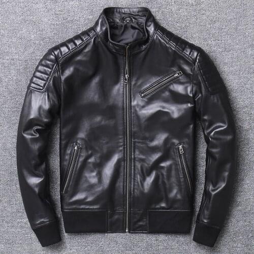 Men Pilot Sheepskin Real Leather Jacket Slim Short Aviation Motorcycle Genuine Leather Bomber Jacket Large Size 4XL Flight Coats