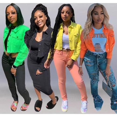 4 Color Denim Jacket Women Botton Frayed Hem Ripped Crop Denim Jacket Women High Street Single Breasted Short Jackets