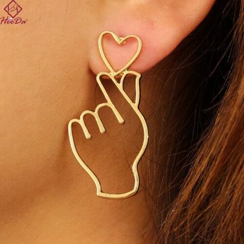 Heeda Fashion Hand Heart Stud Earrings for Women 2018 New Creative Korean Simple Fun Ear Nail Kpop Metal Punk Ear Decoration
