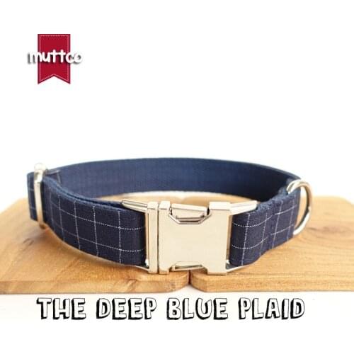 MUTTCO retailing cool plaid collar handmade dog collar THE DEEP BLUE PLAID 5 sizes dog collar UDC021