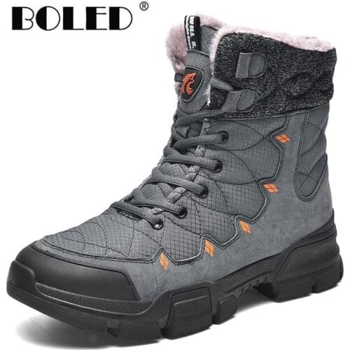Leather With Waterproof Cloth Men Boots Outdoor Warm Plush Winter Shoes Men Wear Resisting Rubber Sole Ankle Snow Boots