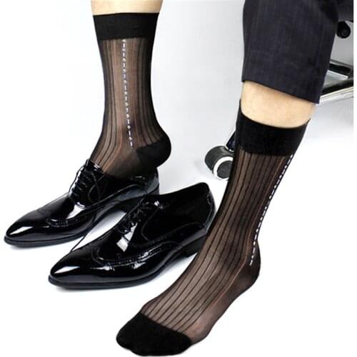 Mens Silk Formal Socks Visible See Through Sexy Males Suit Socks 6 Colors Available Retail Wholesale Free Shipping