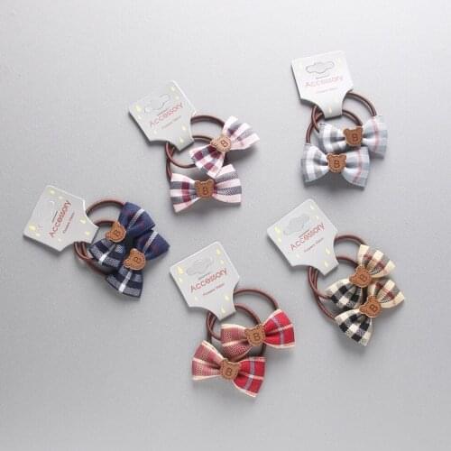 Set of 2 pcs Kids' Check Plaid Hair Elastic Ties Lattice Hair Bands Ponytail Holders Hairbands HT037