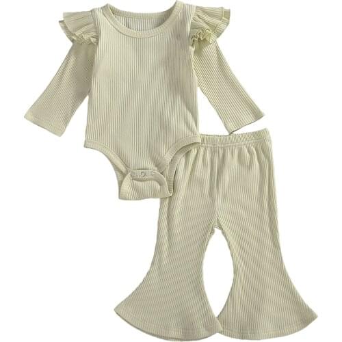 New 4Colors Baby Girls Clothes Set Infant Kids Long Sleeves Romper Tops+ Trousers Suts
