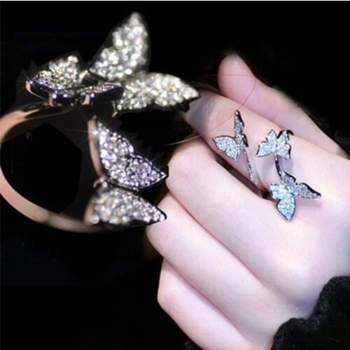 New Fashion Women Rings Jewelry Handmade Shine Cubic Zirconia Butterfly Wings Ring For Bride Wedding Anniversary Bijourx