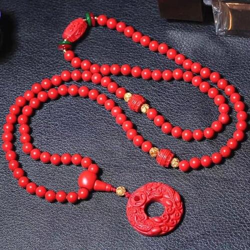 108 Beads Pendant Necklace Buddhism Natural Stone Red Pixiu Necklace for Women Men Rosary Necklace Vintage Prayering Jewelry