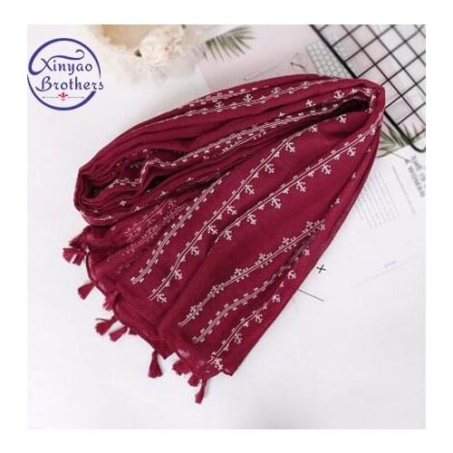2019 New design striped pattern scarf women cotton shawl tassel print long scarves fashion muslim hijab pashmina foulard wrap