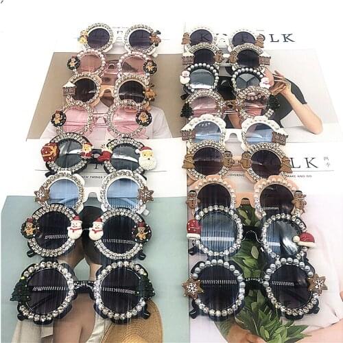 Luxury Handmade Baby Sunglasses Round Pearl Shades Christmas Gift Kids Eyewear Cartoon Design Children Party Diamond Eyeglasses