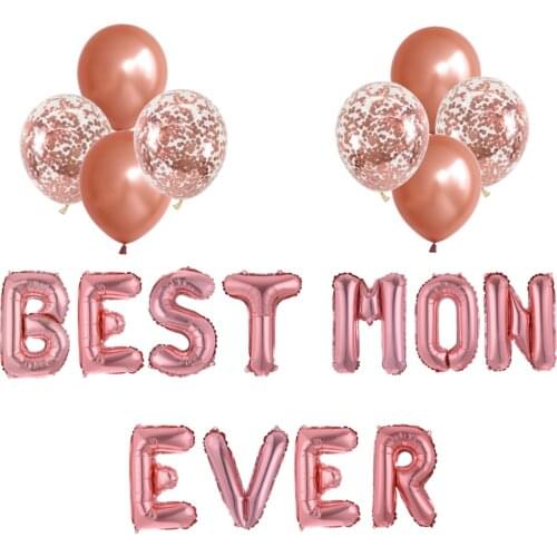 1 set Rose Gold Mothers day party decorations 16inch letters foil globos BEST MON EVER for Mothers day gifts rose gold confetti