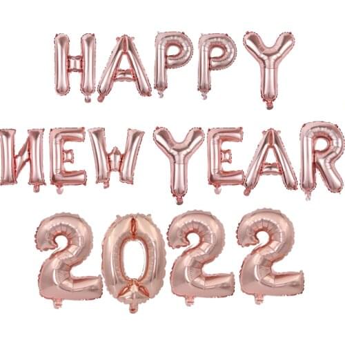 New 16 pieces/16 inch rose gold 2022 happy new year aluminum foil balloons Christmas holiday decoration balloons baby shower