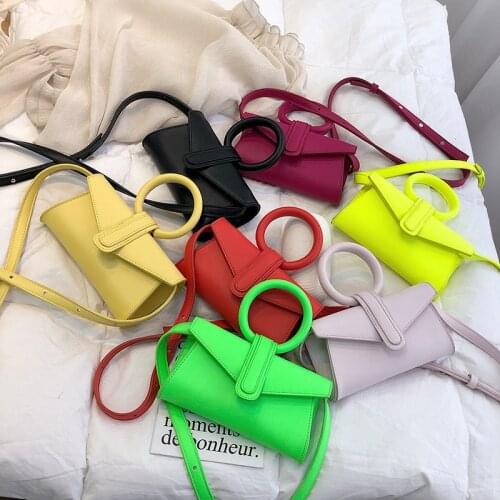 2021 Summer New Woman Bag Candy Color Ring Portable Small Square Bag Shoulder Messenger Bag Fashion