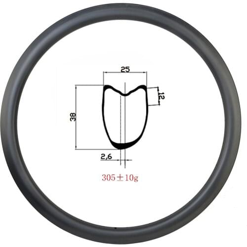 Light 305g 700C 38x25mm Asymmetric disc brake track tubular carbon rims gravel outer width 25mm UD matte glossy road bike wheels