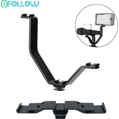BFOLLOW Triple / Dual Hot Shoe Mount Bracket Bar Shooting for Video Flash Light Boya Rode Mic Vlog DSLR Camera Tripod Cold Shoe