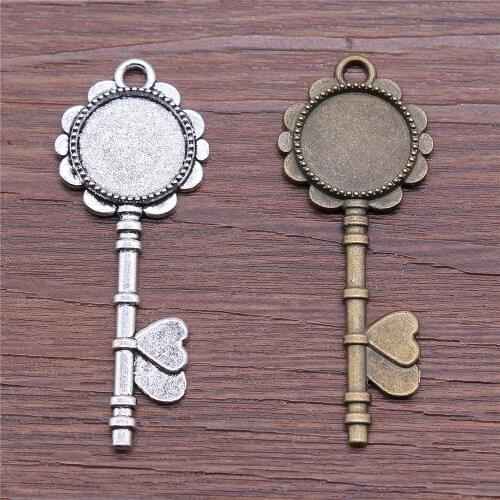 WYSIWYG 5pcs 14mm Inner Size 52x20mm Outer Size Antique Bronze Antique Silver Color Zinc Alloy Key Cameo Cabochon Base Setting