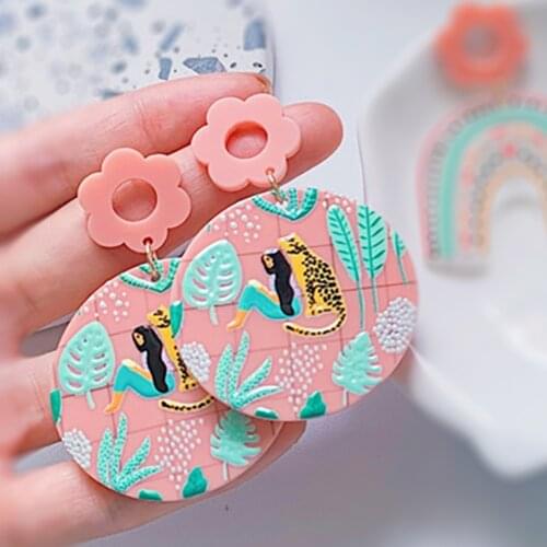 Women Acrylic Rainbow Big Dangle Earrings Geometric INS Lion with Me Flower Pink Stud Earrings Cute Sweet Teens Jewelry M4