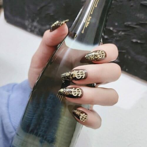 24pcs Fake Nails With Glue Type European American Style Long Paragraph Fashion Manicure Patch False Nails Press On With Design D