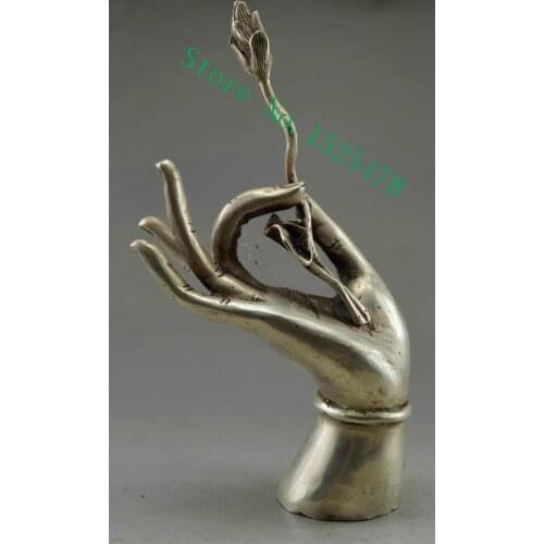 8 inch / Chinas old Tibetan silver decorative carving GuanYinShou statue metal handicraft