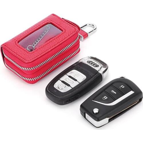 Double-layer Zipper Car Key Case Genuine Leather Multi-function Car Leather Key Case No Box