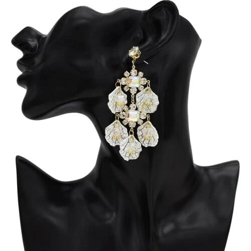 Elegant Big Crystal Flower Drop Earrings for Bridal Statement Long Tassel Earring Wedding Party Bijoux Jewelry New Year Gift