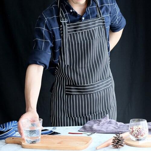 New Hot Fashion Lady Women Men Cotton Canvas Kitchen Apron For Cooking Baking Restaurant Pinafore Vertical Stripe Bibs