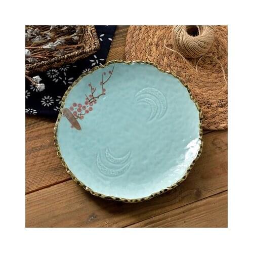 Gourmet Ceramic Disc Creative Features Hand-painted Red Plum Flat Plate Western Pastry Fruit Snack Plate Home Tableware Gift