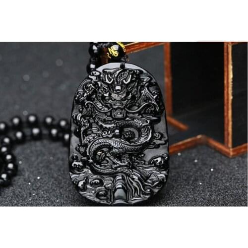 High Quality Unique Natural Black Obsidian hand Carved dragon Lucky Amulet Pendant Necklace For Women Men pendants jewelry