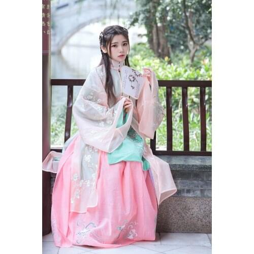 Soft Light 3PCS Set Beautiful Womens Chinese Style Ruqun Vintage Gorgerous Dress Fine Embroidery Hanfu Long Dress Fairy Kei