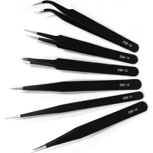 Anti-static Precision Tweezers Set Stainless Steel ESD Tweezers Electronic Repair Soldering Iron Tool