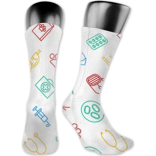 NOISYDESIGNS Men Women Winter Socks Veterinary Surgeon Pattern Mid Long Socks Funny Printed White Trendy Socks For Women