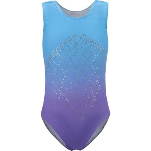 New Ballet Sleeveless Diamond Highlights Blue Purple Gradient Color Body Suit Ballet Gymnastics Dance Practice Clothes