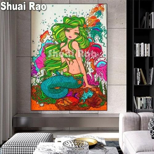 New arrival Diamond Painting Fairy Girl Mermaid Diamond Mosaic Embroidery Full Drill Diy Cross Stitch Children Home Decor Gift