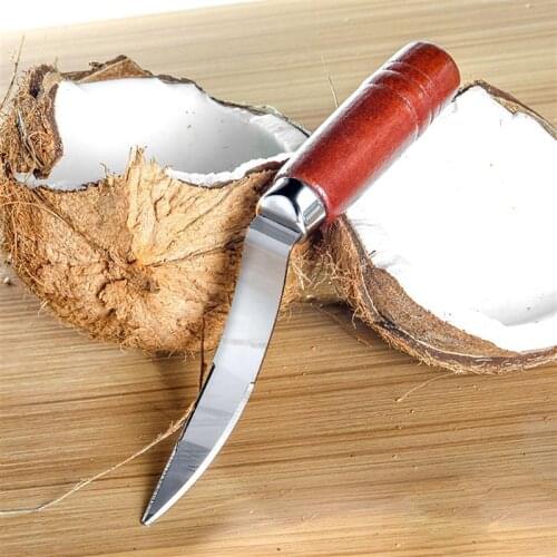 Stainless Steel Coconuts Meat Removal Knife Coconut Shell Opener Cutter Scraper Wooden Handle Coconut Tool For Kitchen