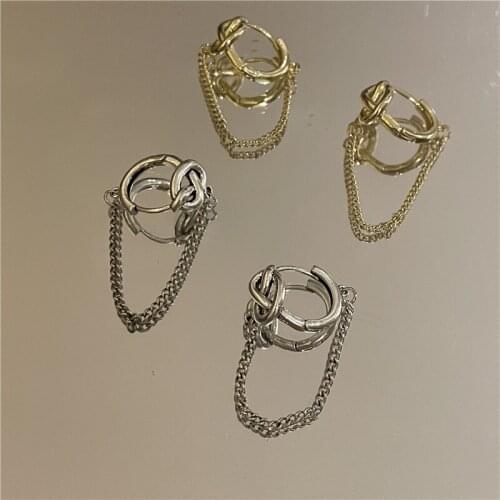 Origin Summer Fashion Tie Huggies Twist Rope Hoop Earring for Women Gold Silver Color Metal Long Tassel Chain Earring Jewelry