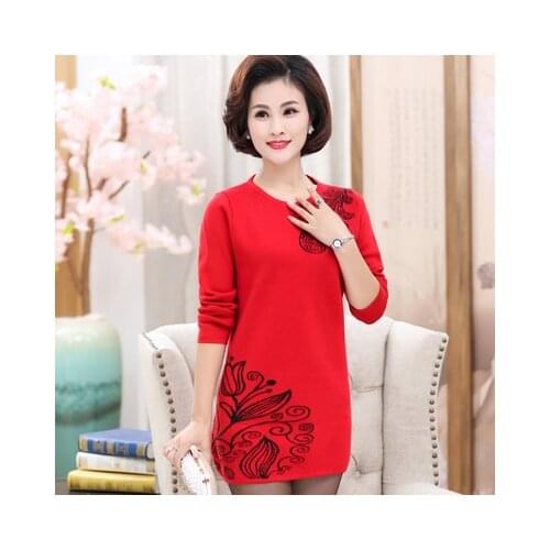 Autumn winter new dress mid-length loose base dres 2020 Hot search slong sleeve round neck embroidered Vestidos B713
