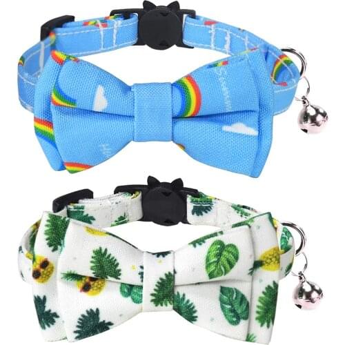 Breakaway Cat Collar with Bell and Cute Bow Tie Accessories Wave Point Printing Design Bow Patterns for Cats Kitty Kitten