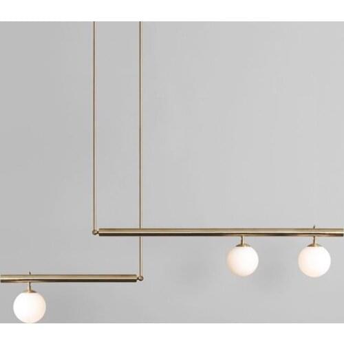 Postmodern Creative Restaurant Glass Ball Pendant Lamps Art Deco Coffee Shop Living Room Model Room Long Pipe LED Pendant Lights