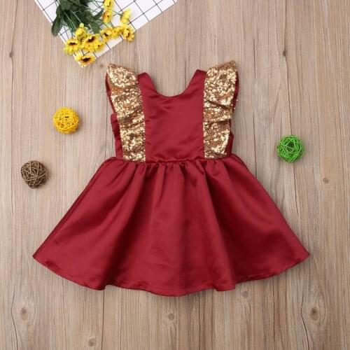 Pudcoco Newest Fashion Toddler Baby Girl Clothes Flower Sleeve Sequin Bowknot Dress Princess Party Pageant Wedding Formal Dress