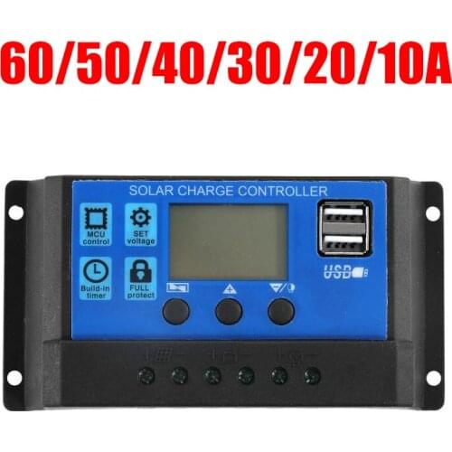 12V 24V Solar Charge Controller 10A/20A/30A/40A/50A/60A Solar Charge Controller USB 5V LCD Display for Solar Cells Solar Board