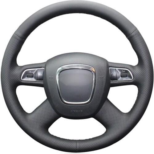 Hand-stitched Black Genuine Leather Car Steering Wheel Cover for Audi A3 (8P) Sportback A4 (B8) Avant A5 (8T) A6 (C6) A8 (D3)