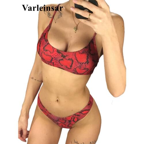 NEW Sexy Red Snake Printed Bikini Women Swimwear Female Swimsuit Two-pieces Bikini set Brazilian Bather Bathing Suit Swim V871R