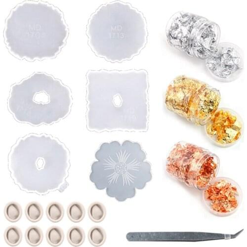 Silicone Resin Coaster Mold for Resin Casting with 3 Colors Gold Foil Paper
